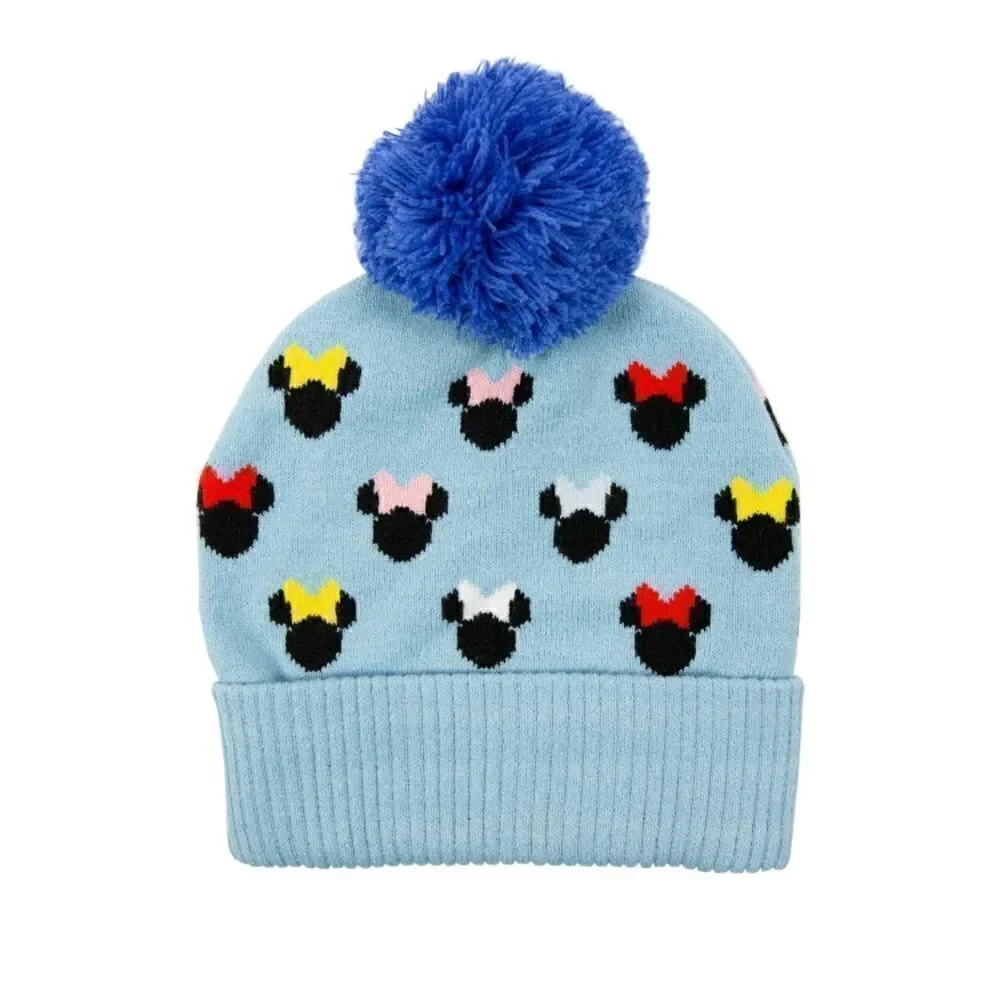 Baby Toddler Girls Minnie Mouse Knit Beanie Hat & Gloves Winter Cozy 2-Piece Set